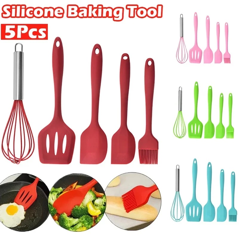 Silicone baking 5-piece set of scraper, oil brush, shovel, egg beater, high-temperature baking tool
