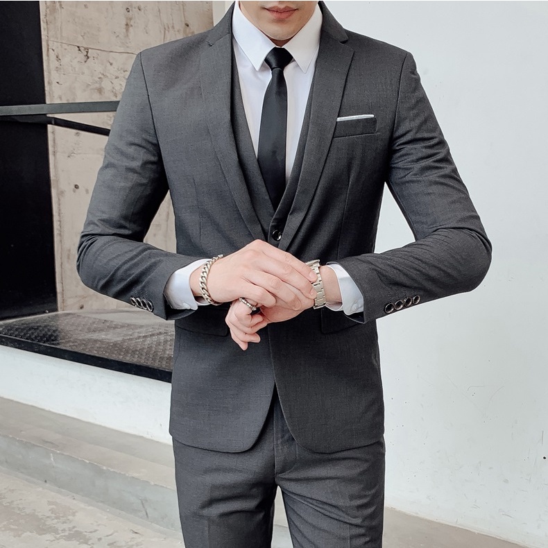 BIG PROMO 3 in 1 Set Jas Pria Tuxedo Seri Lis Putih Setelan Jas Pria Formal Jas Blazer Rompi Vest