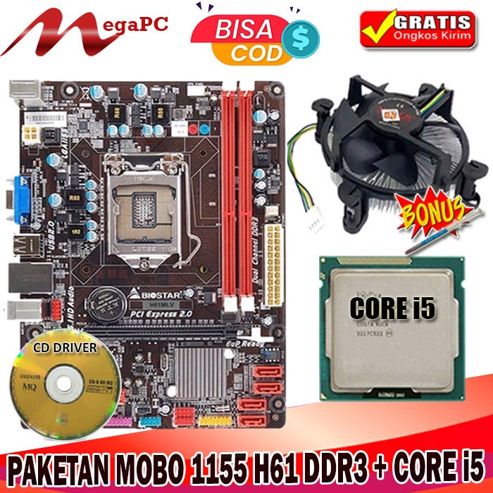 Paket Motherboard LGA 1155 H61 Ddr3 + Processor Core i5 3470 + FAN