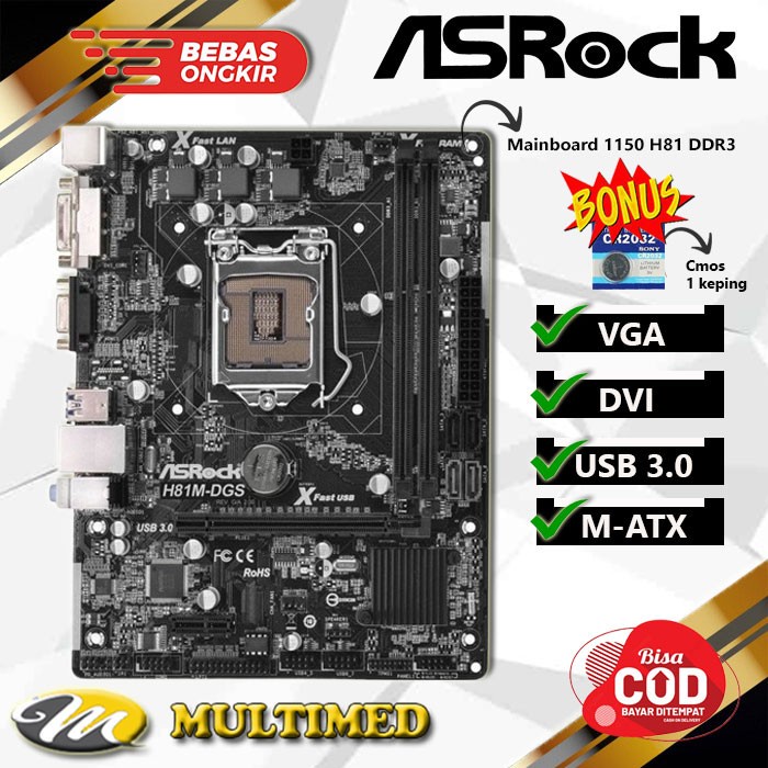 Motherboard Soket 1150 H81 DDR3 Merk Asrock