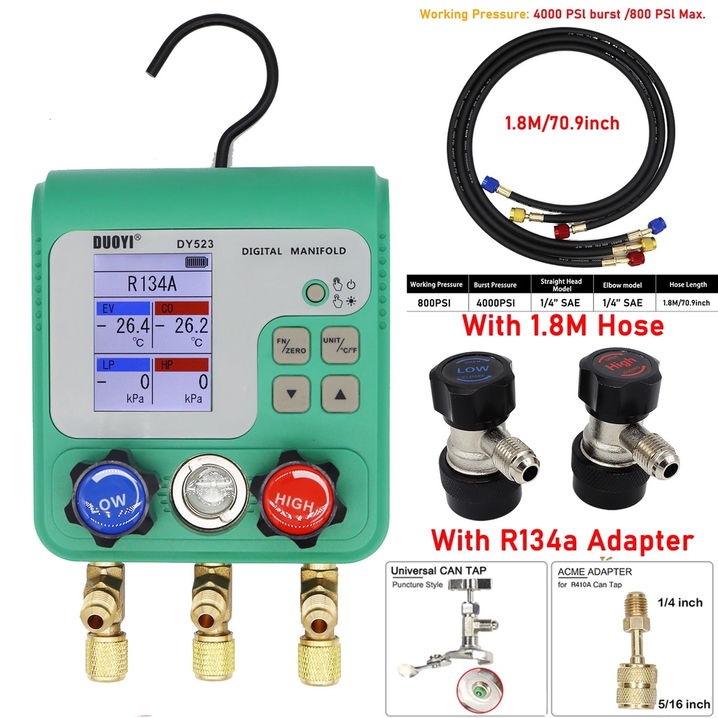 Manifold gauge Air Conditioner Refrigerant Leak Manifold HVAC Vacuum Pressure Temperature Tester Dig