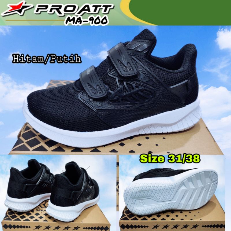 BEST SELLER PRO ATT SEPATU SEKOLAH ANAK COWOK CEWEK HITAM PUTIH PEREKAT TEMPEL TANPA TALI SOL KARET