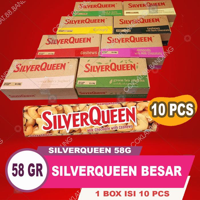 

SILVERQUEEN 1 BOX 55GR EX 58 gram Besar, Cokelat SILVERQUEEN MEDE SUSU 55 gr Isi 10 Ex 58gr Cemilan