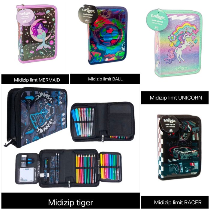

Smiggle MidiZip Limit Mermaid Ball Unicorn Racer Tiger Alat Tulis Kado Kode 70