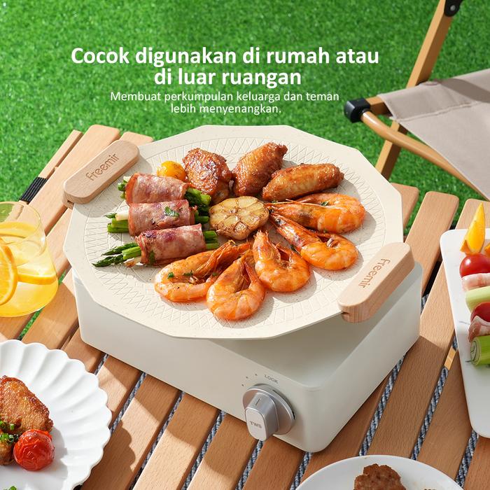 (EXCLUSIVE) Freer Wajan Grill Pan 30cm Beige Panggangan Jumbo BBQ Anti Gores Grill Pan Anti Lengket