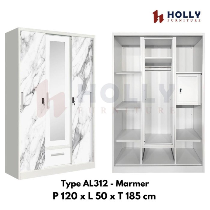 JAYAmart- Lemari Pakaian Besi 3 Pintu - 4 Pintu Sliding import Lemari Baju Besi