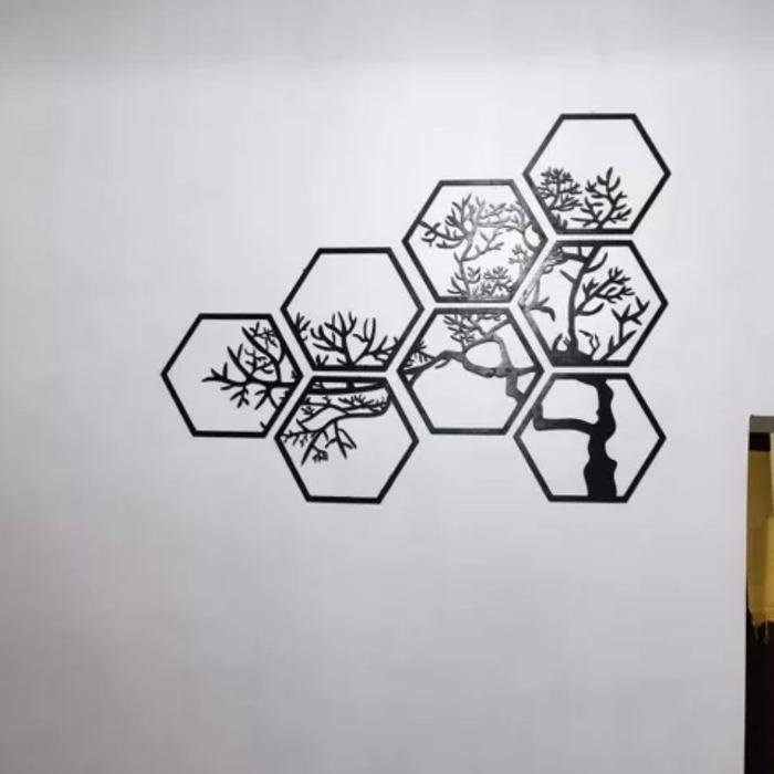 Top KREASIKAYU Dekorasi Hiasan Dinding Timbul Elegan Hexagonal rangkai model ranting pohon Kayu