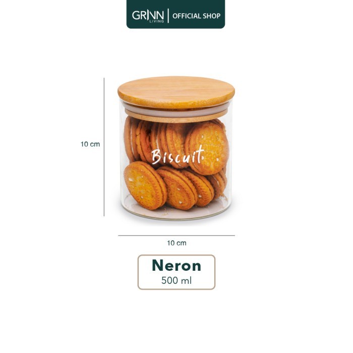 Grinn Living Set Paket Neron Glass Jar 500 ml Toples Kue Kayu