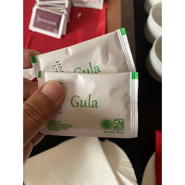 

HJE (SNI) gula putih sachet ber BPOM 6gr / white sugar sachet isi 250pack