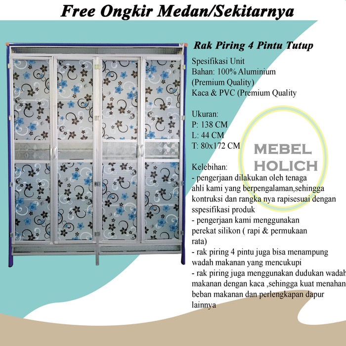 BERGARANSI Rak Piring 4 Pintu Jumbo/lemari makanan aluminium/Rak Sayur/Rak Dapur