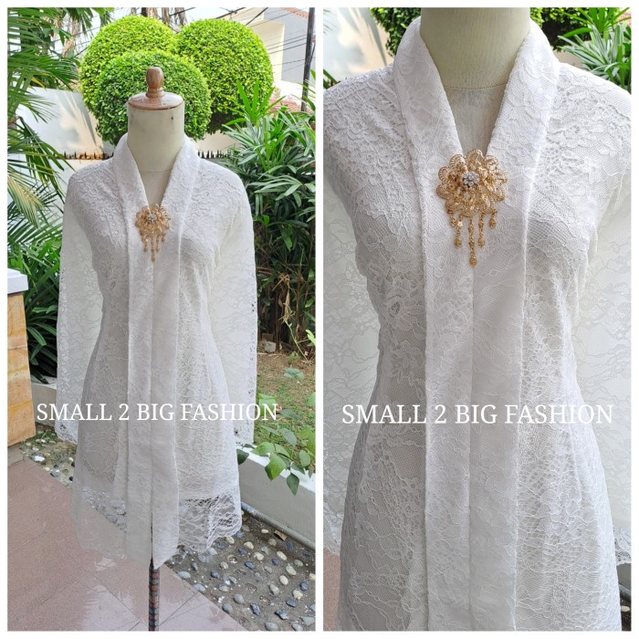Kebaya Brokat Putih Akad S - 5L / Kebaya Brukat Putih Pesta Muslim Harga Promo