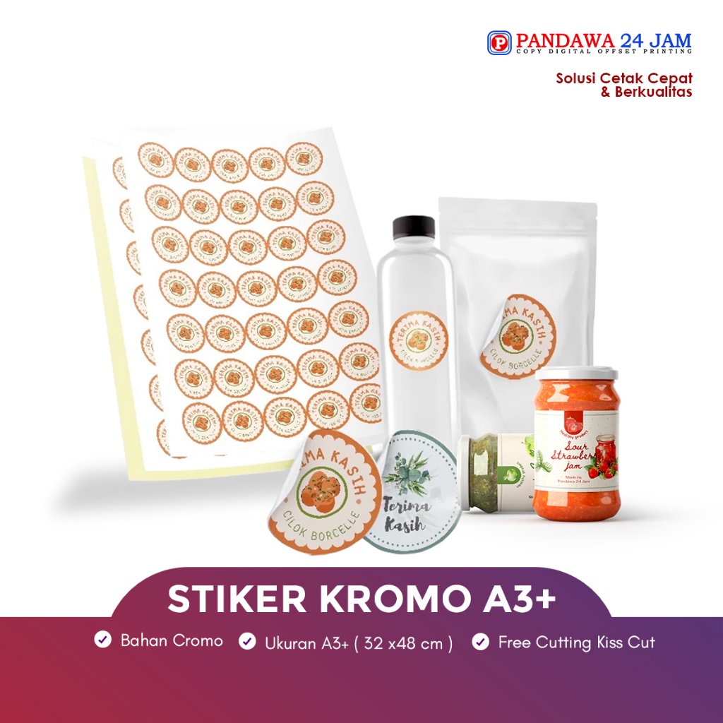 

IK! Sticker Custom Cetak Stiker Label Makanan Kromo A3+ Free Cutting