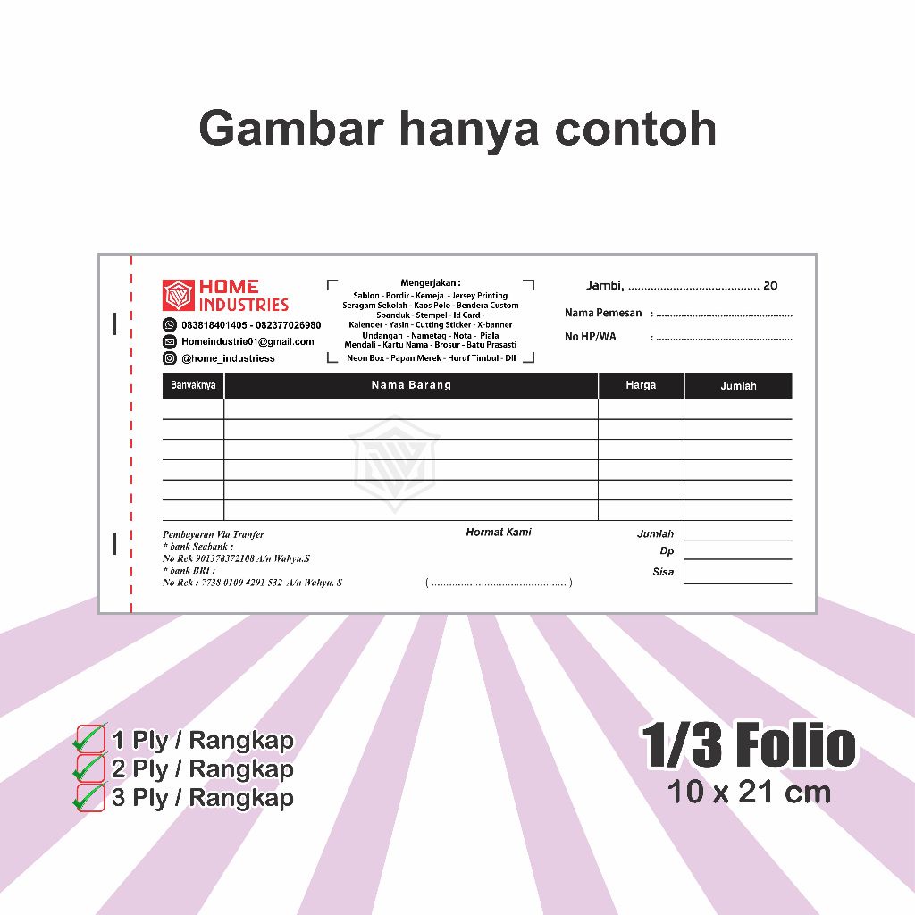 

IK! Nota 1/3 Folio 1ply 2 ply 3 ply cetak nota custom request nama olshop sendiri nabilagrafika