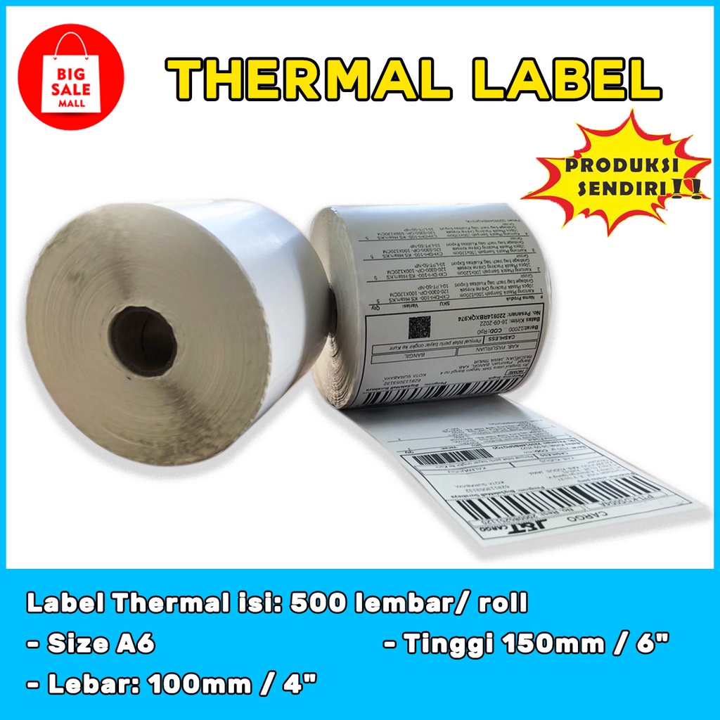 

IK! Kertas Thermail Stiker Thermal 100x150 isi 500 & 250 lembar, Label Thermal barcode, Kertas