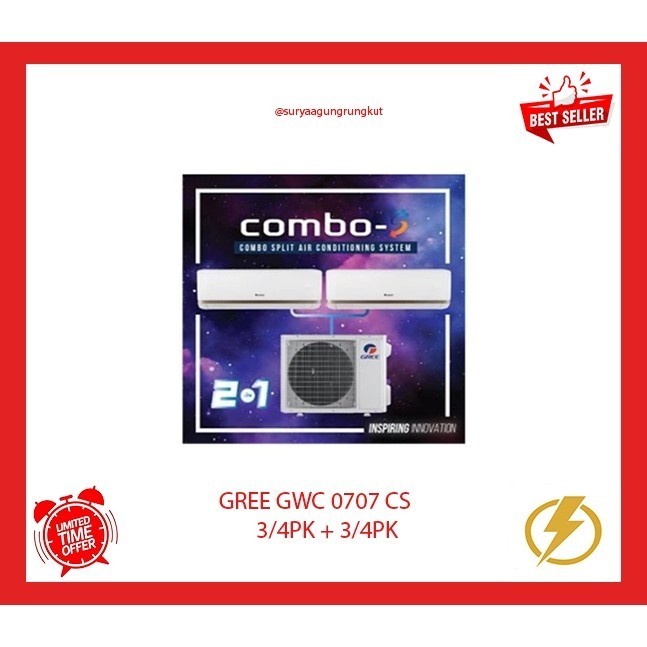 AC GREE COMBO SPLIT INVERTER 2 CONNECTION GWC 0707CS - 3/4 PK + 3/4 PK