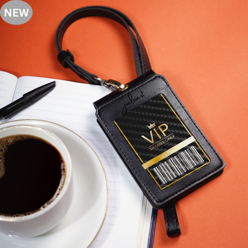 

iK! NEW - ID Card Holder 2 Mika & Lanyard Kulit PU Leather - Magnet Multifungsi - 2 Mika