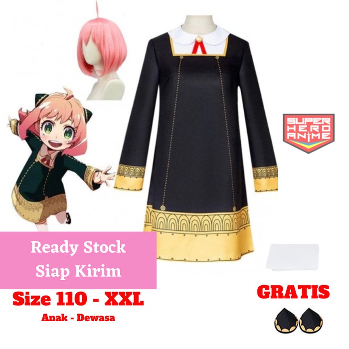Kostum Anya Forger Spy X Family Anak Dewasa Cosplay Costume Anime Baju Perempuan Jepang Wig