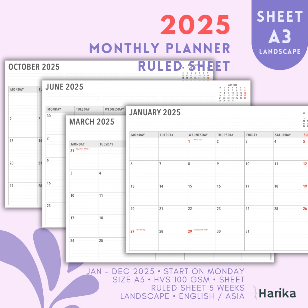 

iK! Monthly Planner 2025 A3 Ruled-Sheets