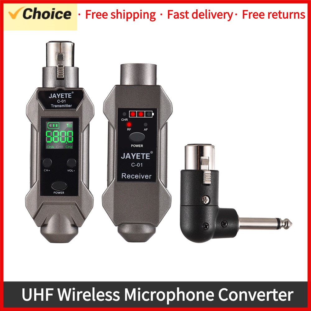 JAYETE C-01 UHF Wireless Microphone Converter XLR Transmitter & Receiver For Dynamic Microphone A8 G