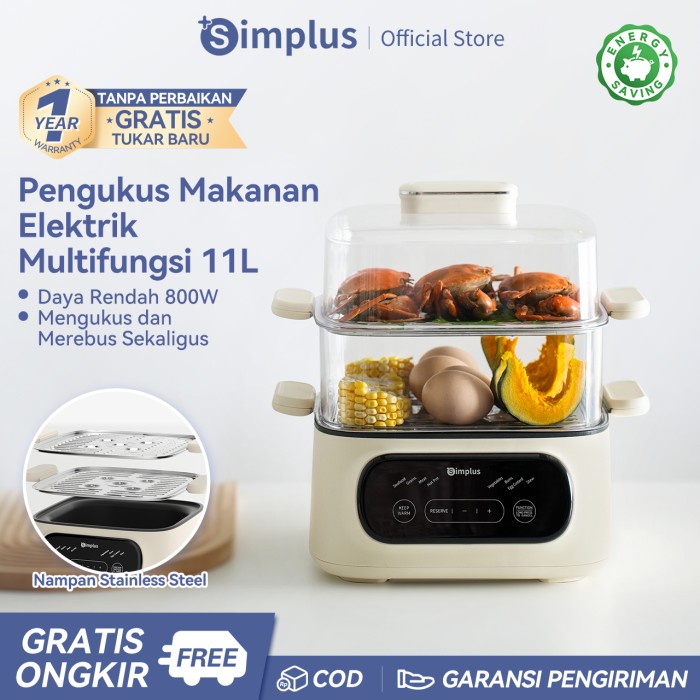Product Simplus Kukusan Listrik 2 Tingkat Kukusan Kapasitas 11L Hemat Listrik Low Watt 800W Panci