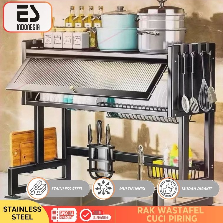 [Termurah] ESINDO Rak Wastafel Cuci Piring Stainless Rak Dapur Multifungsi Diatas Wastafel Rak