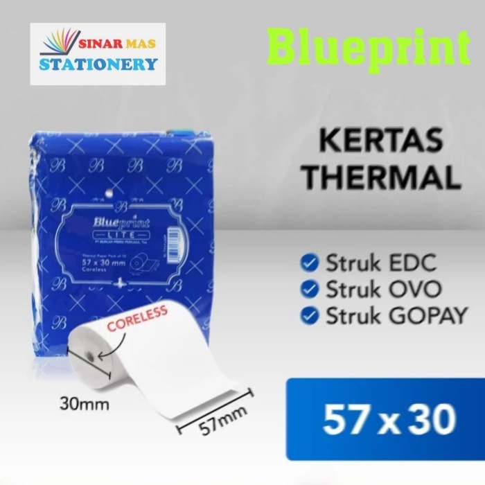 

ATKJaya- Kertas Thermal Kasir Struk EDC Blueprint Lite 57 x 30 MM 1 Pack10 Roll