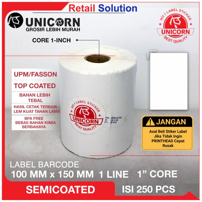 

ATKJaya- Sticker label Barcode 100x150 mm 4" x 6" @250 pcs Semicoat
