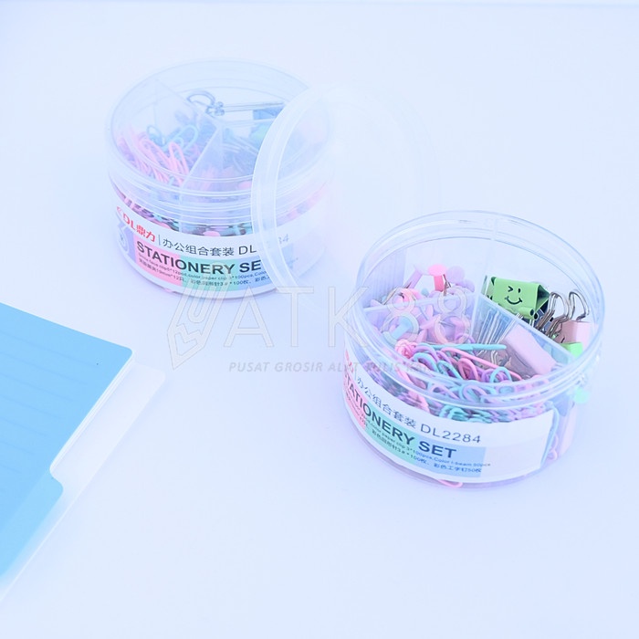 

ATKJaya- Stationery Office Set Paper Clip Binder Push Pin Pastel 3 in 1 Lengkap