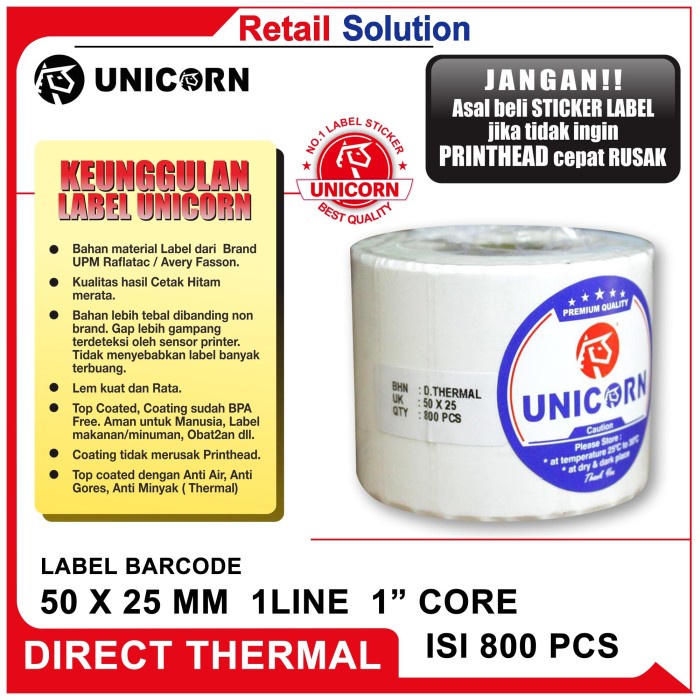 

ATKJaya- Stiker Label Barcode Thermal 50x25mm / 50x25 mm / 50 x 25 mm 1 Kolom