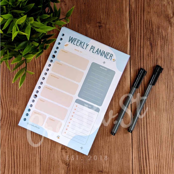

ATKJaya- [Tulis.Id] Colorful Weekly Planner Loose Leaf A5 100 GSM 50 Lbr 20 Rin
