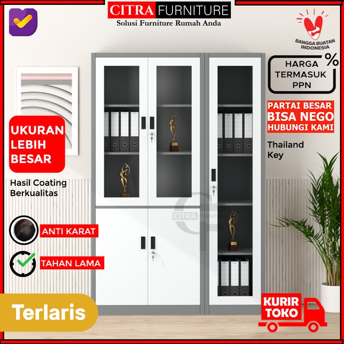 

ATKJaya- SHUMO Lemari Arsip Besi 3 Pintu 1/2 Kaca Filling Cabinet Kantor