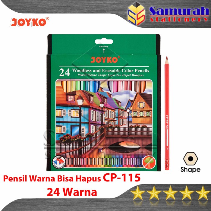 

ATKJaya- Pensil Warna Joyko CP 115 24 Warna Panjang Bisa Hapus Erasable CP-115