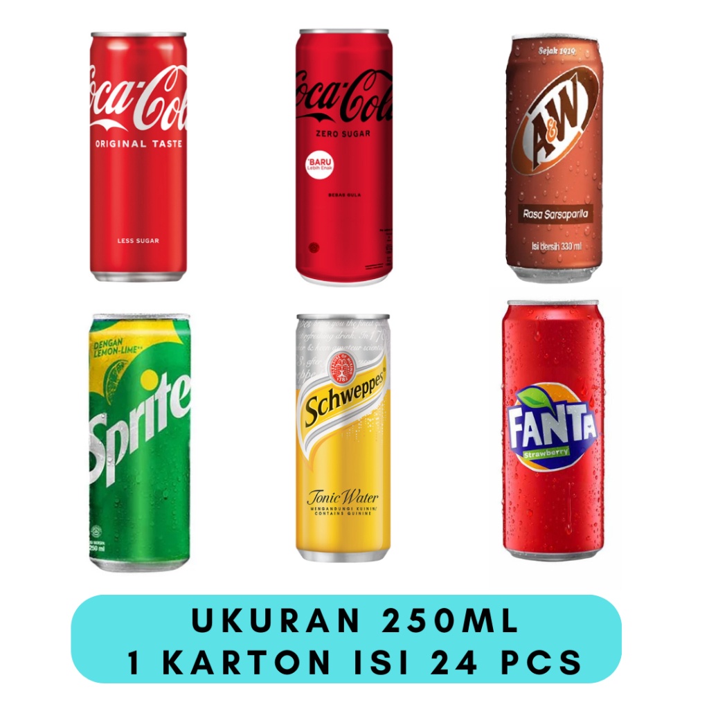 

Coca Cola Sprite Fanta Tonic AW Cola Zero Kaleng 250ML