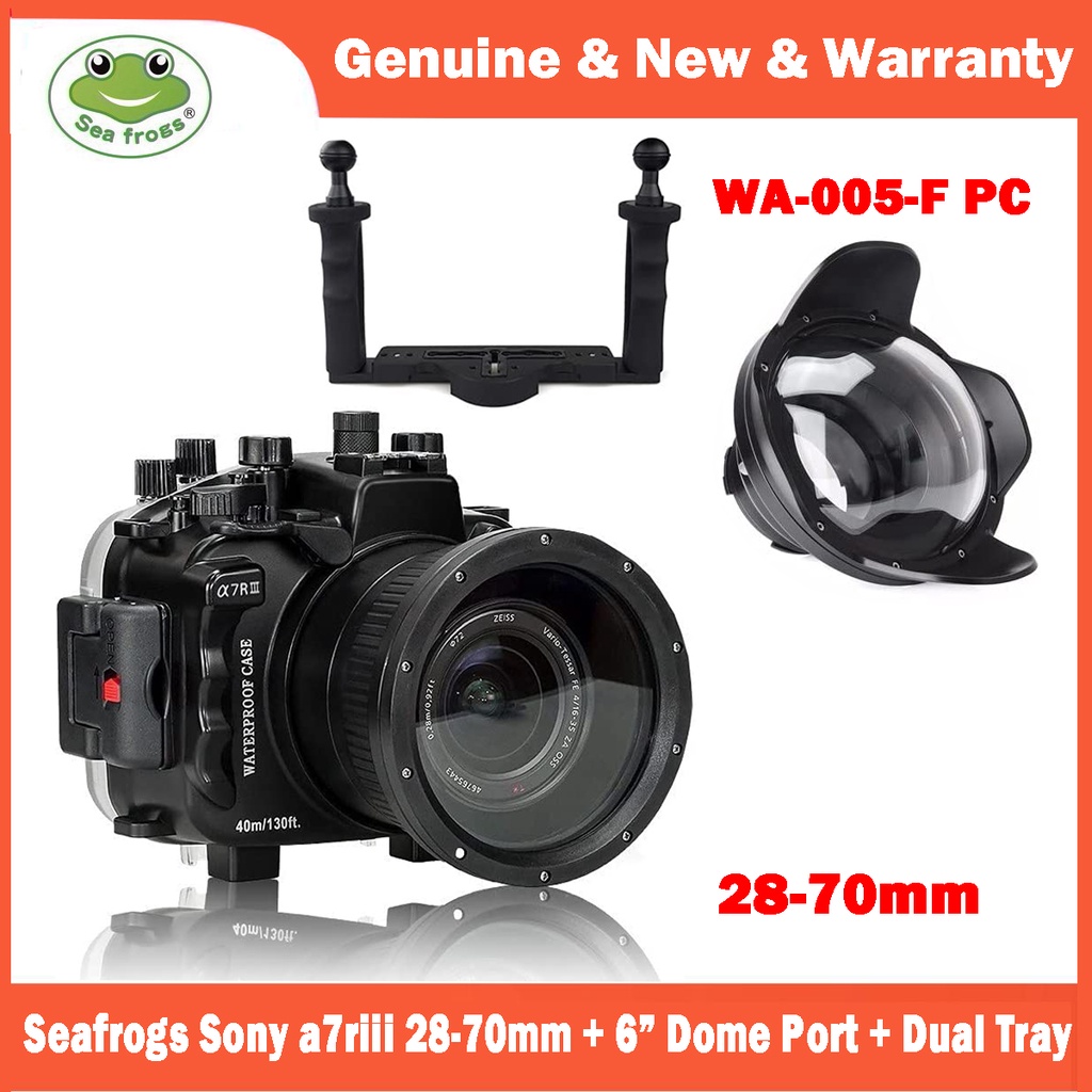 YN Seafrogs 40m/130ft Underwater Camera Housing Case with Wide Angle Dome Port and Two Hands Alumini