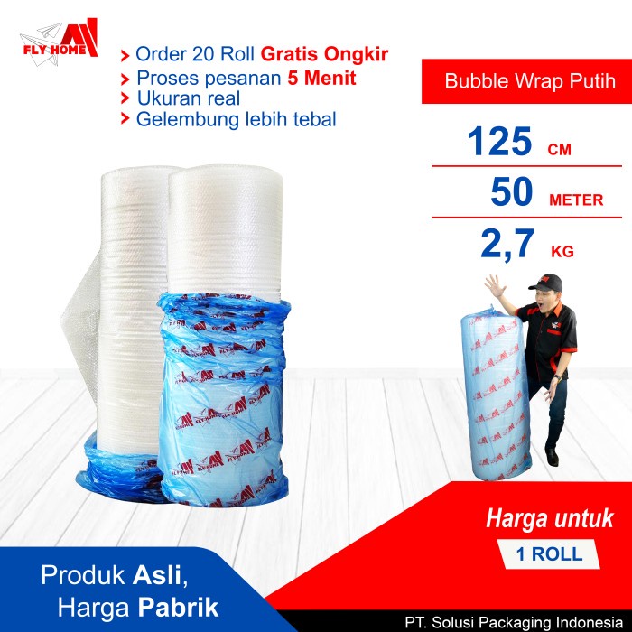 

SOUVEN- FLYHOME Bubble wrap putih 2,7kg 1 roll buble wrap 125x50meter Instan