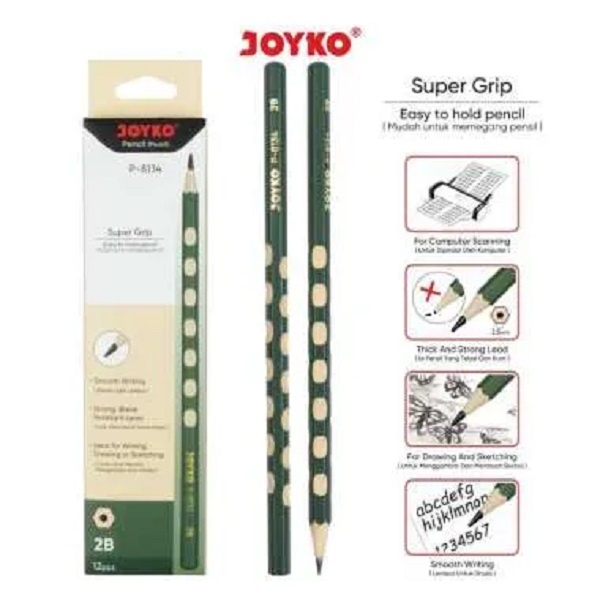 

IK! PENSIL KOMPUTER 2B LUSIN ISI 12 PCS JOYKO P-8134 HIJAU SUPER GRIP BIRU K SATUAN LUSIN PACK UJIAN