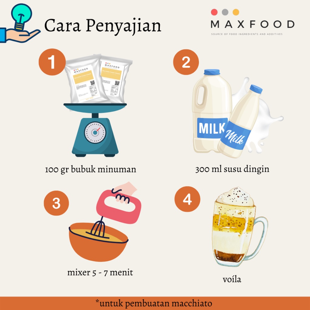 

MAXFOOD - Macchiato Cream Cheese / Bubuk Topping Minuman Macchiato Rasa Keju 1Kg