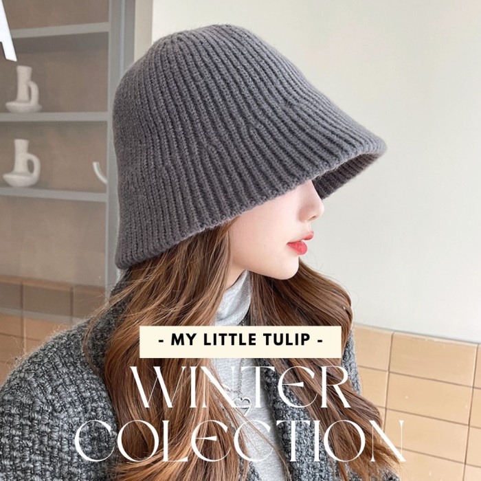 Topi Bucket Rajut Polos Tebal Topi Wanita Korea Bisa Dilipat Topi Cewe