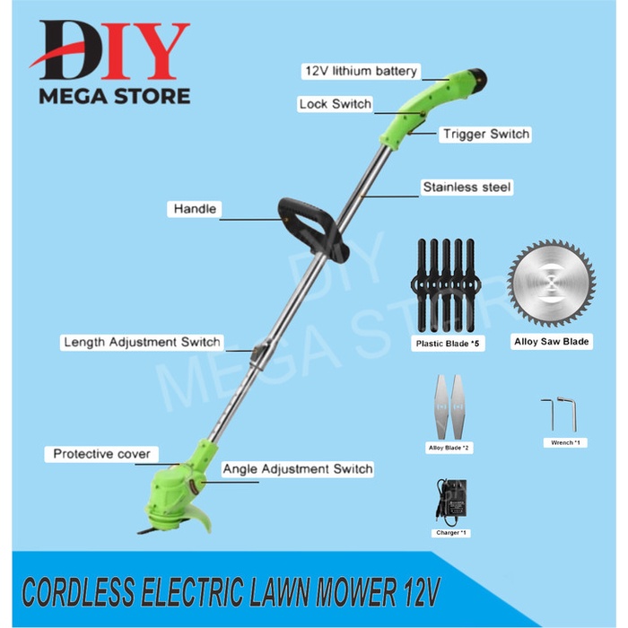 Jual [READY] Mesin potong rumput cordless baterai 12Volt brush grass cutter trimmer