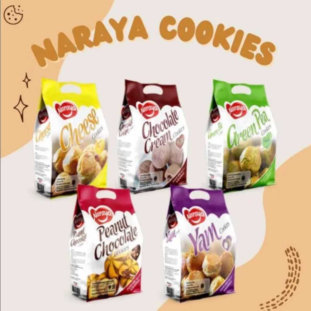 

HJ NARAYA COOKIES 280gr Rasa Green Pea Yam Cheese Chocolate Peanut Chocolate Cookies 280g Butter