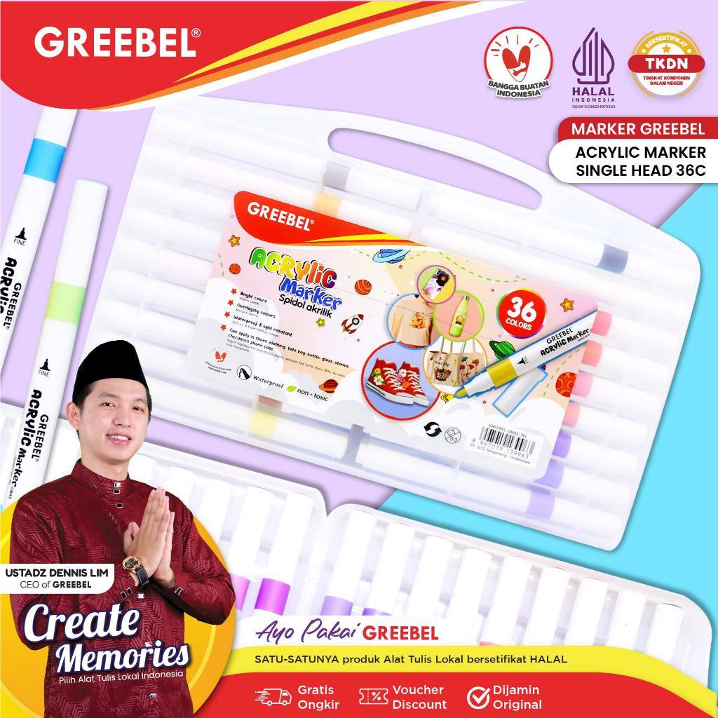 

GREEBEL Acrylic Marker Single Head /Spidol Sketsa/Sketsa Marker 12 Sampai 36 Warna
