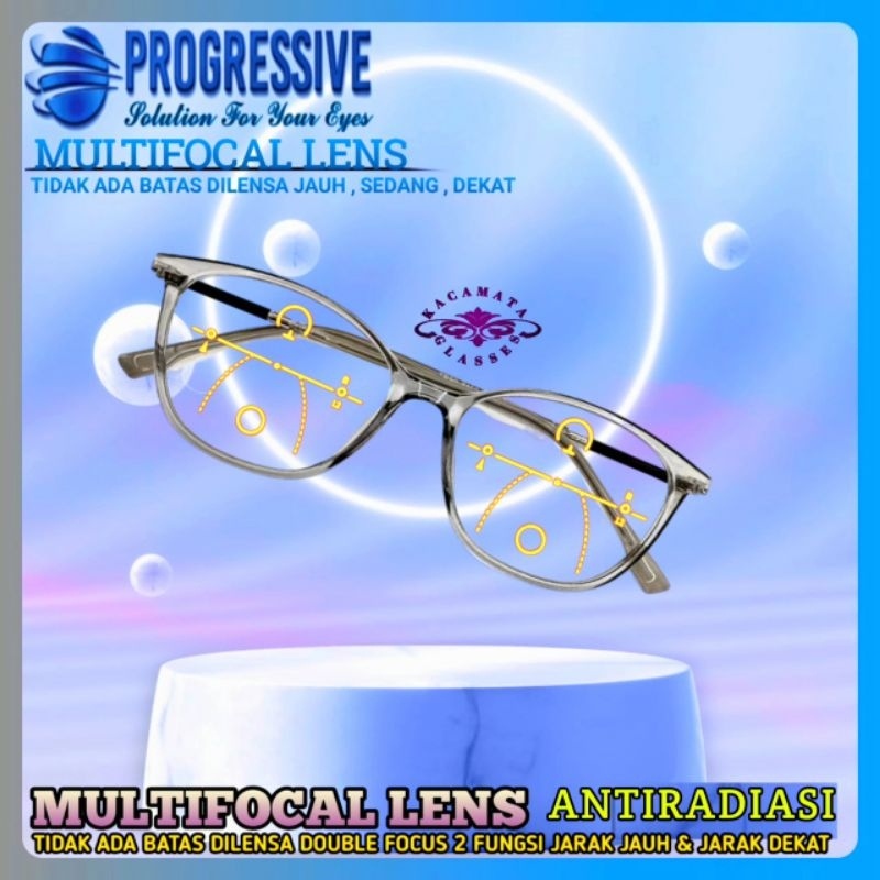 ACCMT- Kacamata Baca Progresif Plus Baca dan Jalan Frame Kacamata Wanita Anti~Radiasi Uv Trendy