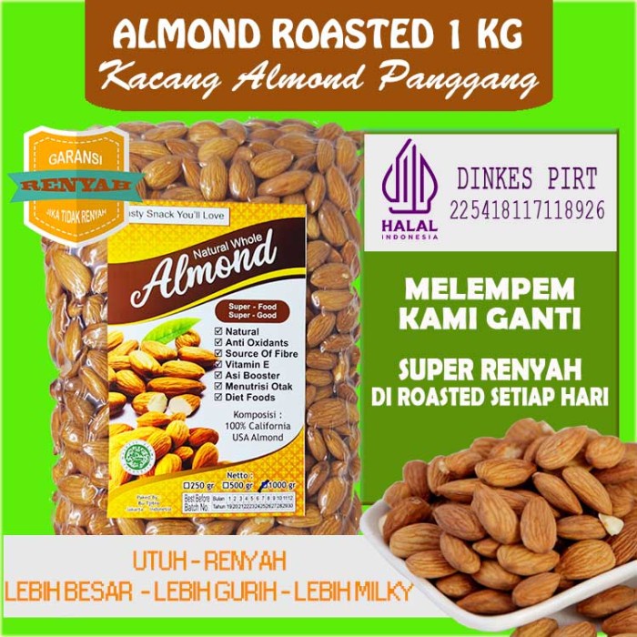 

1 Kg Kacang Almond Panggang Kupas Natural Premium Blue Diamond U.S.A