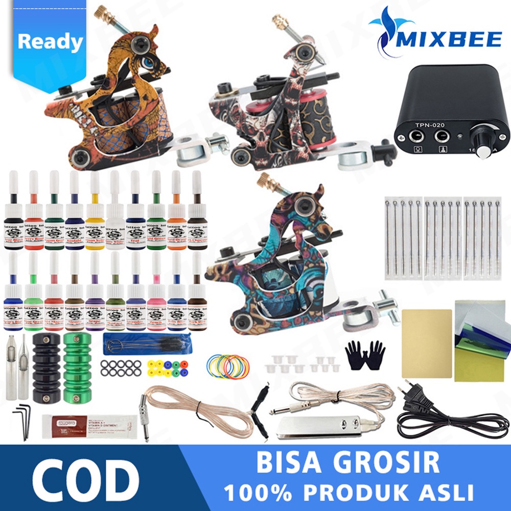 ACCMT- 3 Mesin Tato Full Set - Alat Tatto - Power Tinta Jarum Set Lengkap - Set Tato
