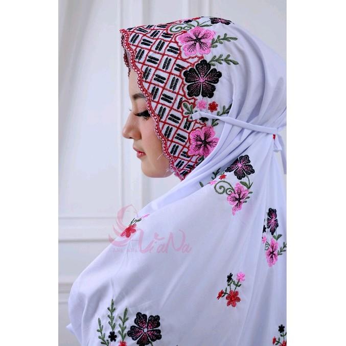 MUKENA DEWASA TERUSAN BORDIR MOTIF TABUR BUNGA BAHAN KAIN KATUN POLINO MIKRO MUKENAH PUTIH
