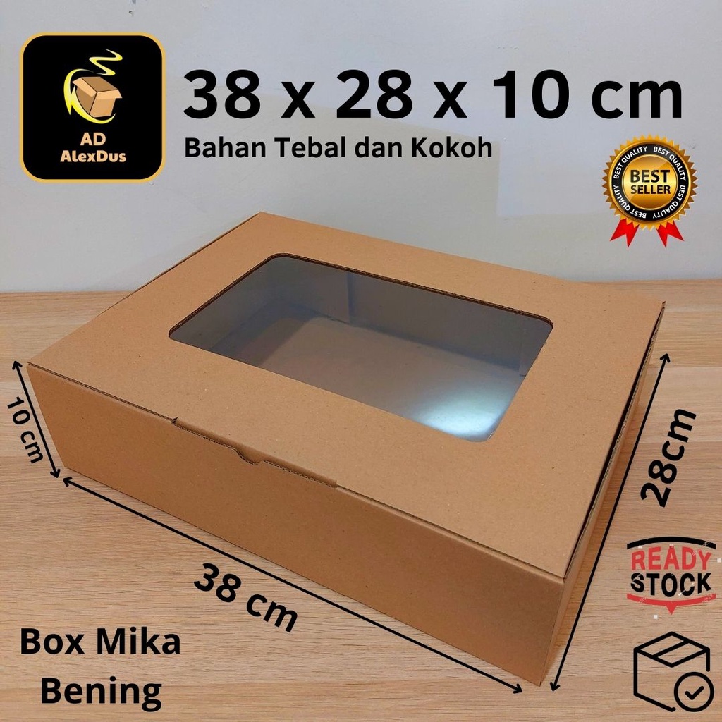 

Kardus Mika 38 x 28 x 10 cm Model Diecut | Kotak Box Dus Hampers Kue Snack Parcel
