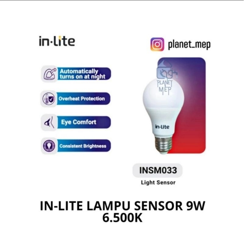 IN-LITE Lampu Sensor Cahaya 9W - Putih
