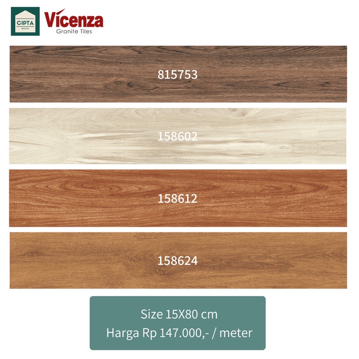 Keramik Vicenza Lantai Motif Parket Kayu 15x80cm Mix