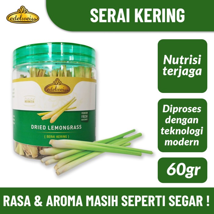 

PREMIUM Sereh Kering merk Edelweiss Rempah Serai Wangi 60gr (Lemongrass)