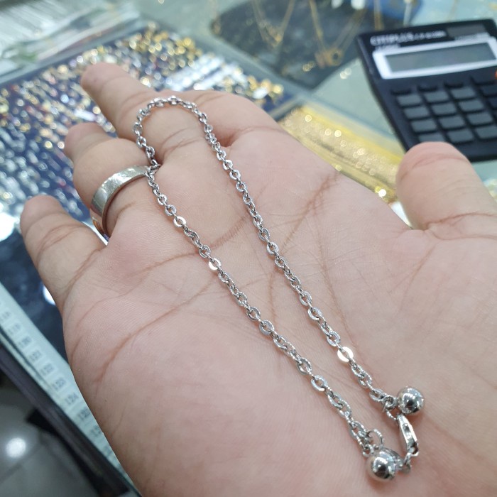 gelang kaki emas 750 putih nori bel 2